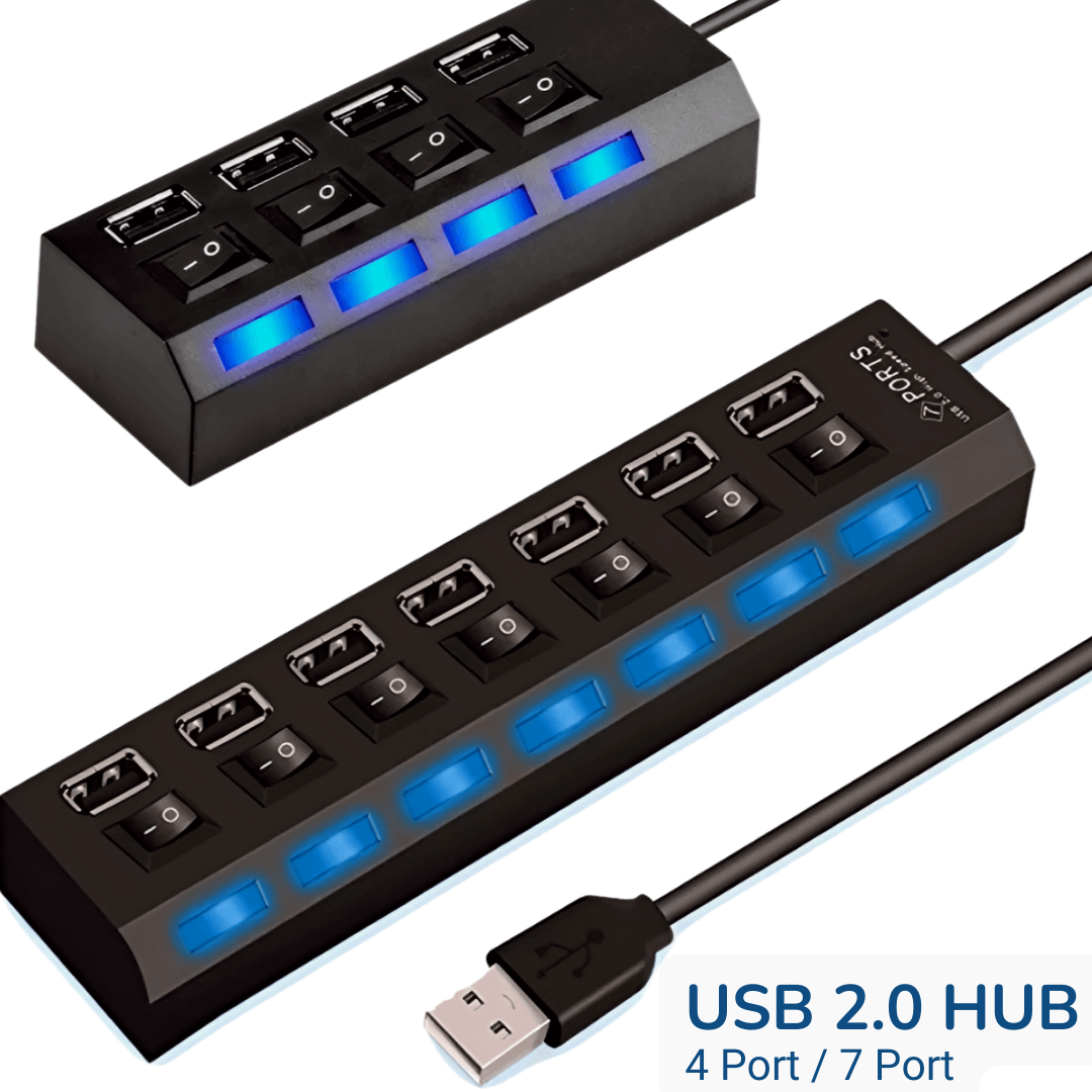 Universal 4 or 7 Ports USB 2.0 Port Hub Multiple Expander with Switches