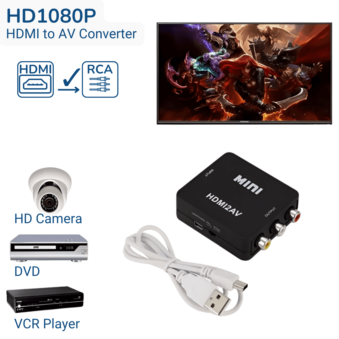 av to hdmi converter using rca cables for hd cameras, dvd or vcr players