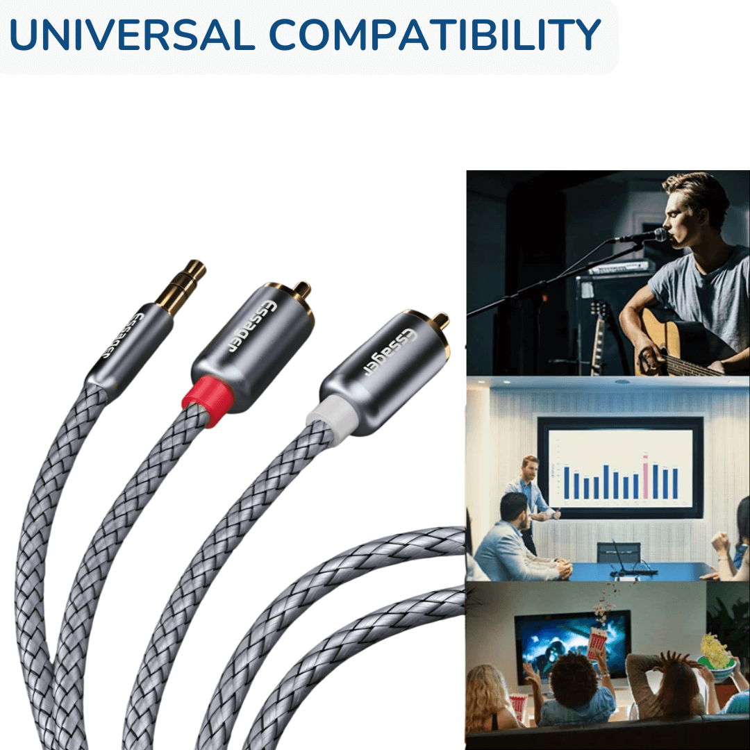 3.5mm Jack to 2 RCA Male Splitter Aux Cable Universal Compatibility